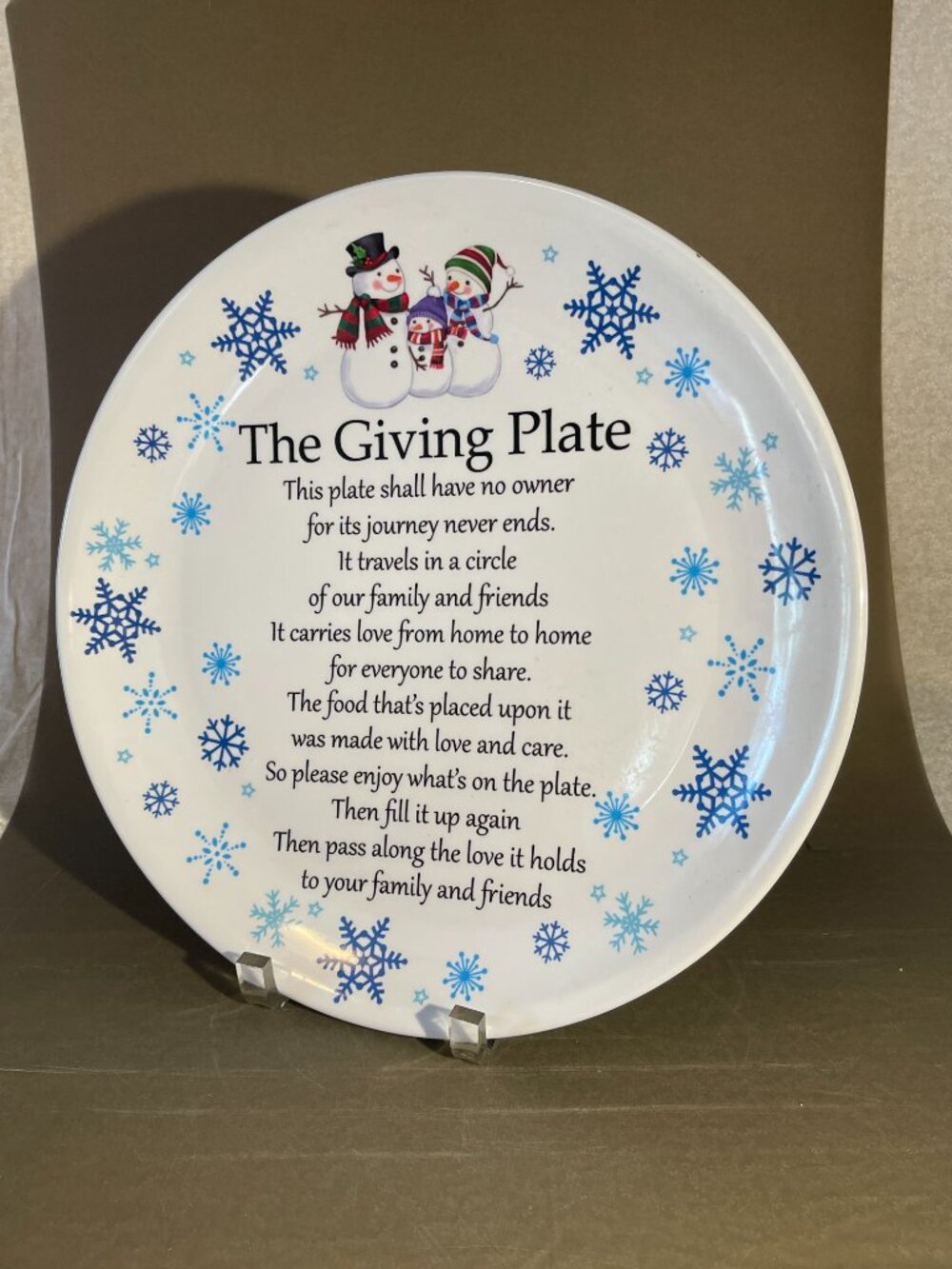 The Giving Plate 12" Melamine Christmas Cookie Giving Gift Snowman (2068)